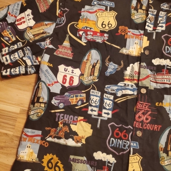 Men’s Route 66 Print Short Sleeve Western Shirt in Black Size Medium - Picture 3 of 6